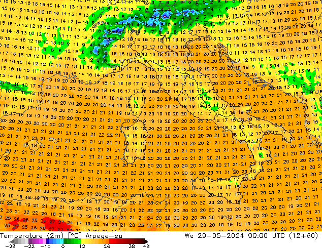 Temperatura (2m) Arpege-eu Qua 29.05.2024 00 UTC