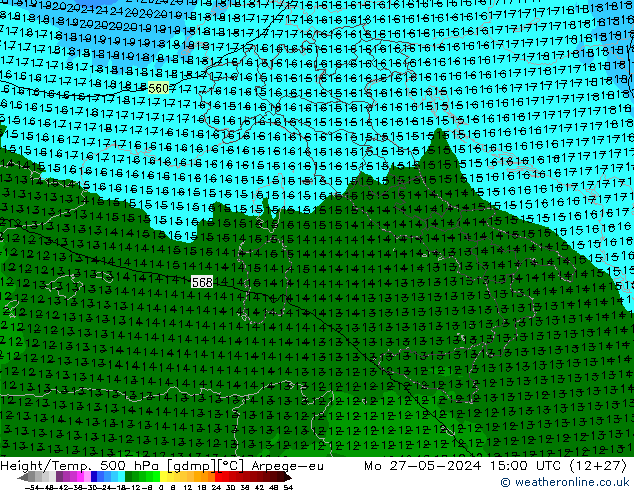 Height/Temp. 500 hPa Arpege-eu Mo 27.05.2024 15 UTC