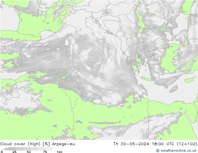 zachmurzenie (wysokie) Arpege-eu czw. 30.05.2024 18 UTC