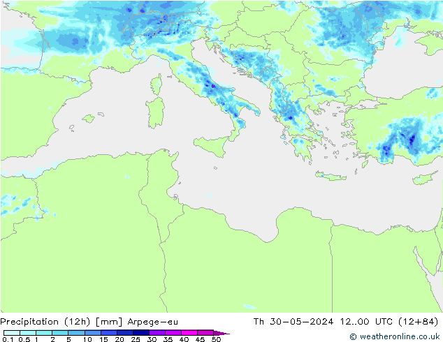 Precipitation (12h) Arpege-eu Th 30.05.2024 00 UTC