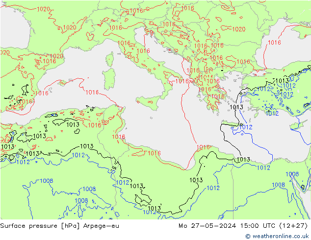Surface pressure Arpege-eu Mo 27.05.2024 15 UTC