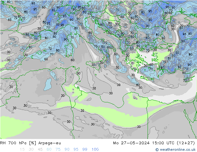 RH 700 hPa Arpege-eu Mo 27.05.2024 15 UTC