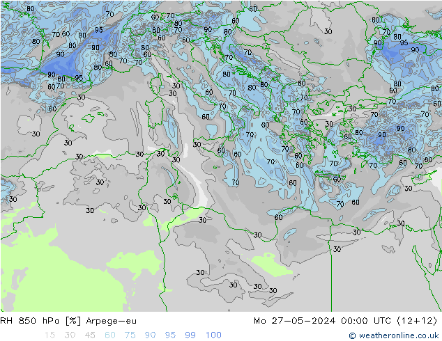 RH 850 hPa Arpege-eu pon. 27.05.2024 00 UTC