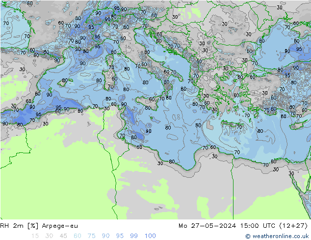 RH 2m Arpege-eu lun 27.05.2024 15 UTC