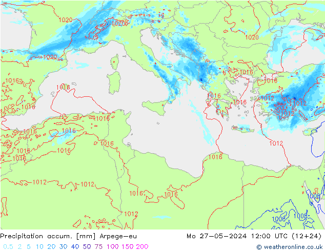Precipitation accum. Arpege-eu Po 27.05.2024 12 UTC