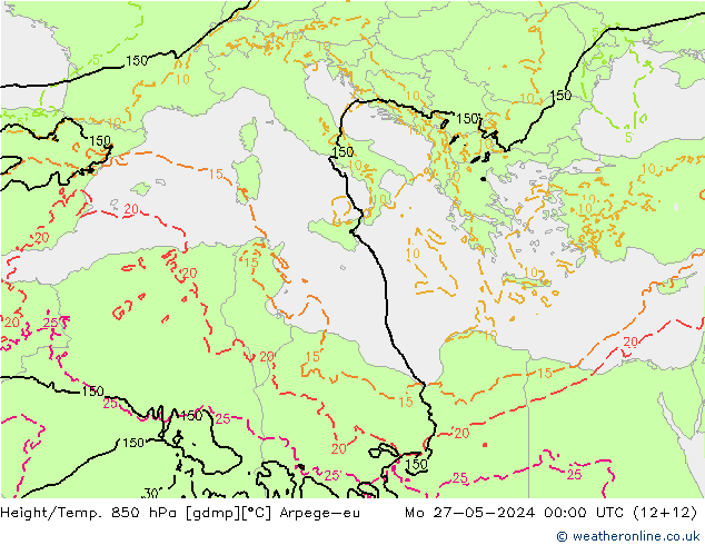 Height/Temp. 850 hPa Arpege-eu pon. 27.05.2024 00 UTC