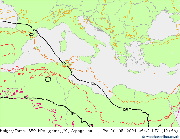 Height/Temp. 850 hPa Arpege-eu We 29.05.2024 06 UTC