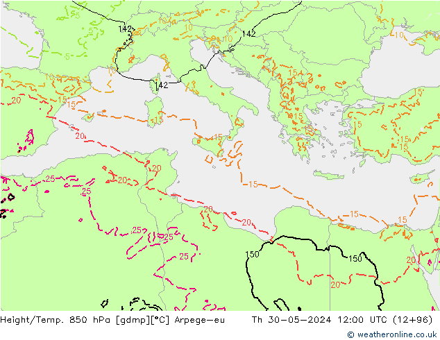 Height/Temp. 850 hPa Arpege-eu czw. 30.05.2024 12 UTC