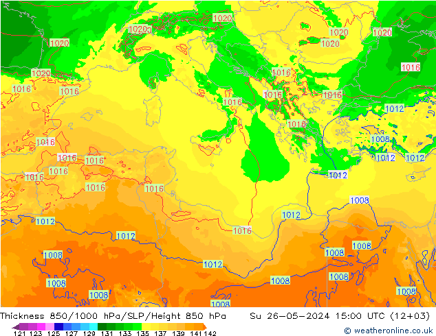 Thck 850-1000 hPa Arpege-eu Su 26.05.2024 15 UTC