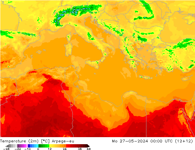 mapa temperatury (2m) Arpege-eu pon. 27.05.2024 00 UTC