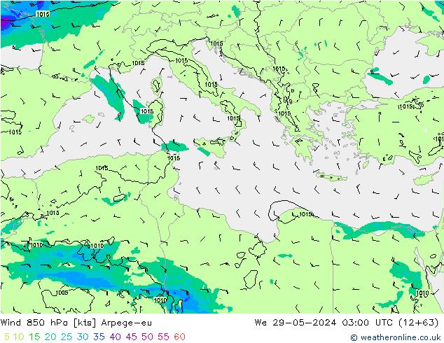 Wind 850 hPa Arpege-eu We 29.05.2024 03 UTC