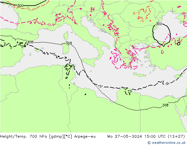 Height/Temp. 700 hPa Arpege-eu lun 27.05.2024 15 UTC