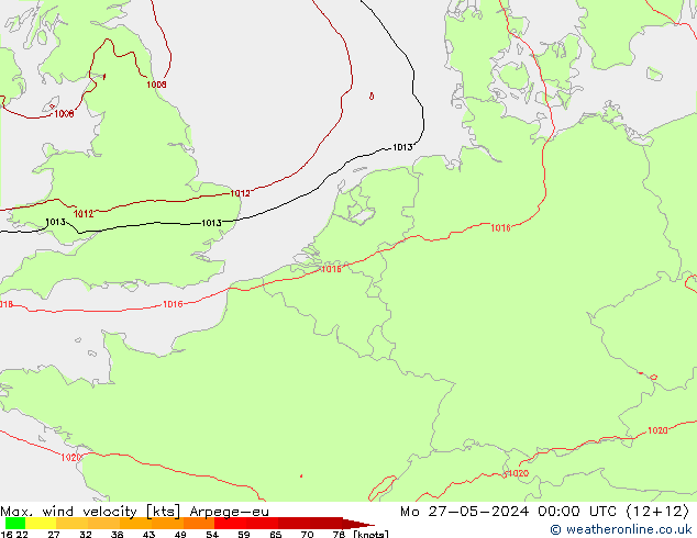 Max. wind velocity Arpege-eu Po 27.05.2024 00 UTC