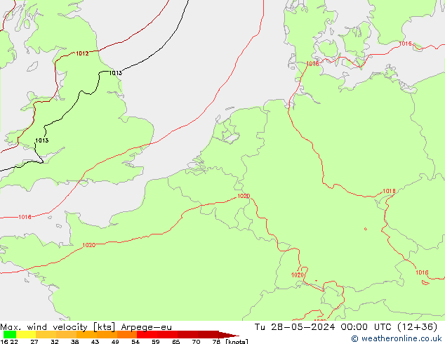 Max. wind velocity Arpege-eu mar 28.05.2024 00 UTC