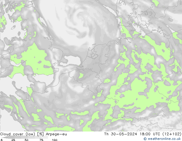 nízká oblaka Arpege-eu Čt 30.05.2024 18 UTC