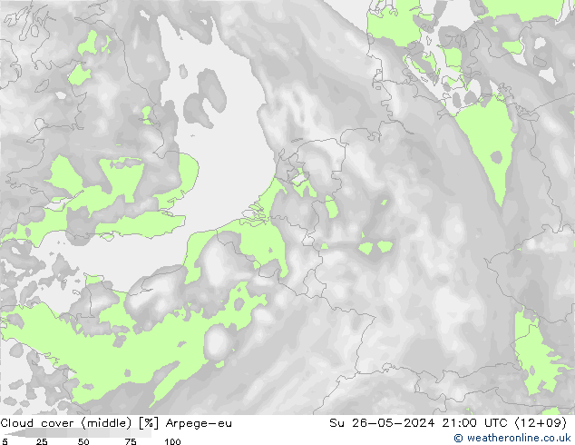 Cloud cover (middle) Arpege-eu Su 26.05.2024 21 UTC