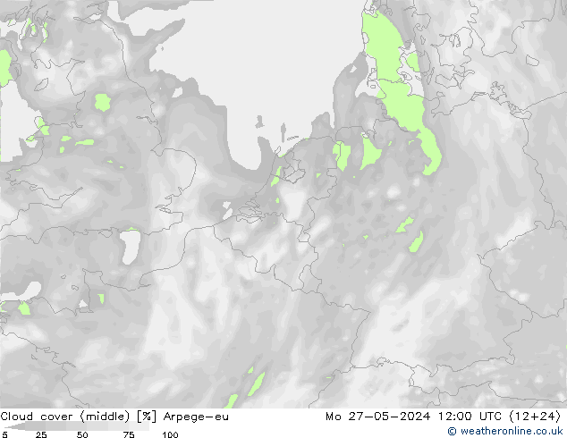 Cloud cover (middle) Arpege-eu Mo 27.05.2024 12 UTC