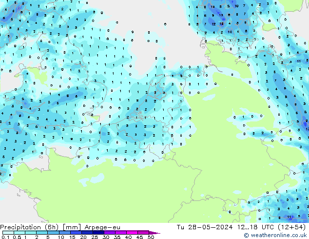 осадки (6h) Arpege-eu вт 28.05.2024 18 UTC