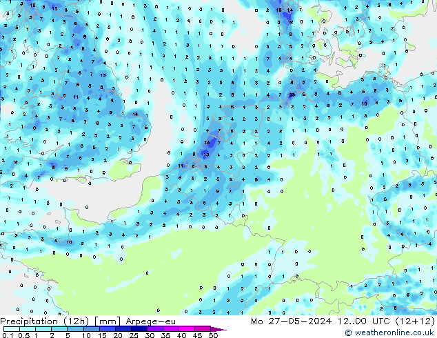 Yağış (12h) Arpege-eu Pzt 27.05.2024 00 UTC