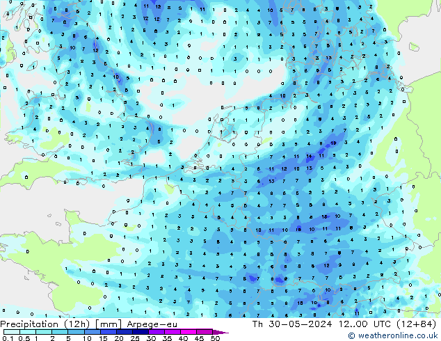 Yağış (12h) Arpege-eu Per 30.05.2024 00 UTC