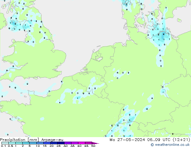 осадки Arpege-eu пн 27.05.2024 09 UTC