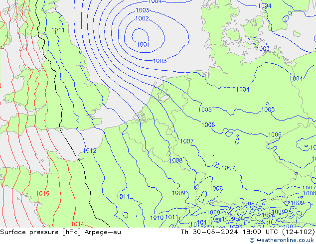 Surface pressure Arpege-eu Th 30.05.2024 18 UTC