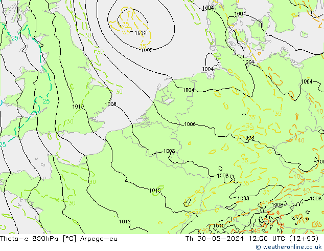 Theta-e 850hPa Arpege-eu Per 30.05.2024 12 UTC