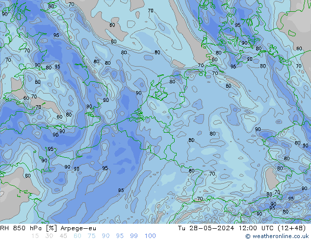 850 hPa Nispi Nem Arpege-eu Sa 28.05.2024 12 UTC