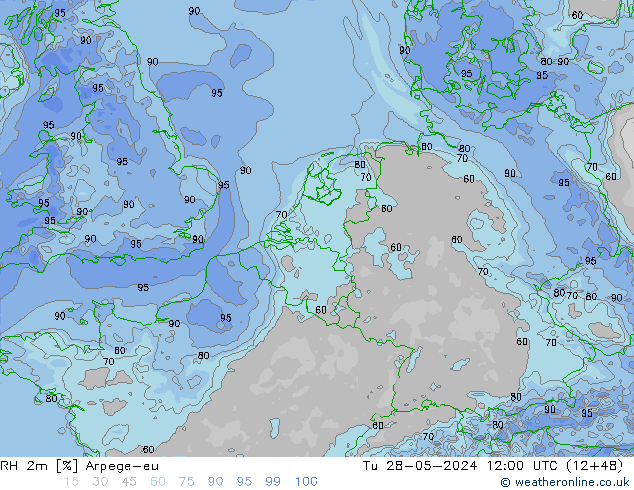 RH 2m Arpege-eu mar 28.05.2024 12 UTC