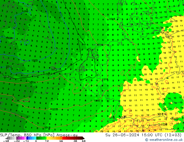 SLP/Temp. 850 hPa Arpege-eu So 26.05.2024 15 UTC