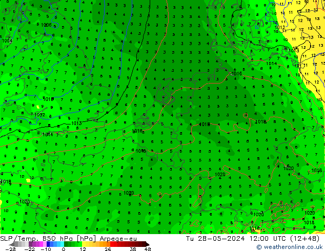 SLP/Temp. 850 hPa Arpege-eu mar 28.05.2024 12 UTC