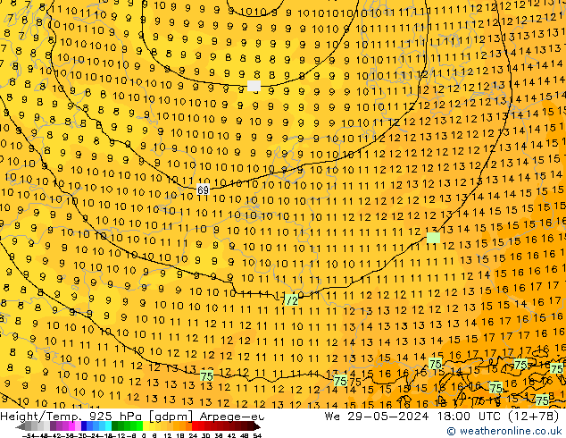 Height/Temp. 925 hPa Arpege-eu mer 29.05.2024 18 UTC