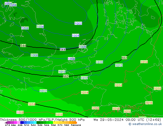 Thck 500-1000hPa Arpege-eu mer 29.05.2024 09 UTC