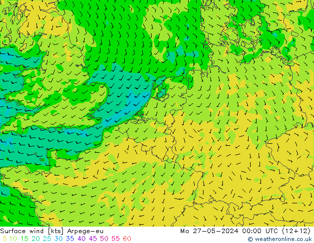 Surface wind Arpege-eu Po 27.05.2024 00 UTC