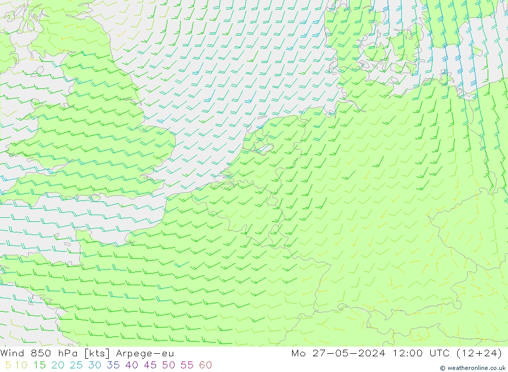 Wind 850 hPa Arpege-eu Mo 27.05.2024 12 UTC