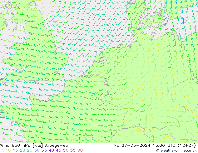 Wind 850 hPa Arpege-eu Mo 27.05.2024 15 UTC