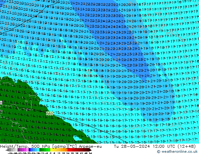 Height/Temp. 500 hPa Arpege-eu Tu 28.05.2024 12 UTC