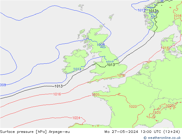 Atmosférický tlak Arpege-eu Po 27.05.2024 12 UTC