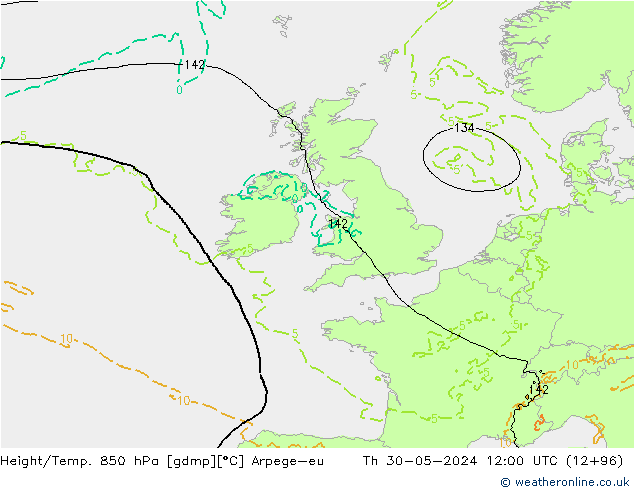 Height/Temp. 850 hPa Arpege-eu Qui 30.05.2024 12 UTC