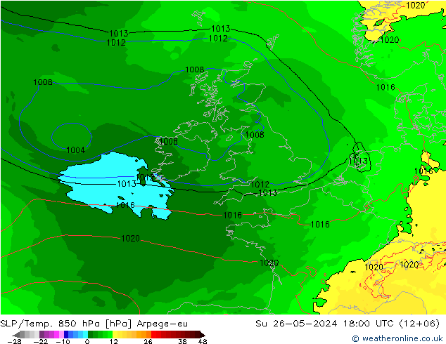 SLP/Temp. 850 hPa Arpege-eu Su 26.05.2024 18 UTC