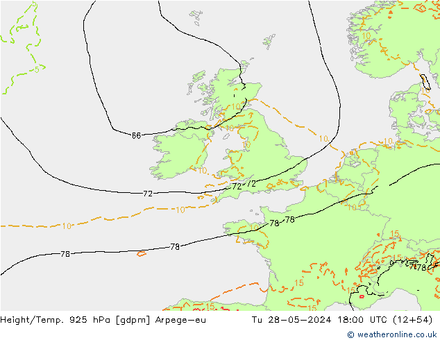 Height/Temp. 925 гПа Arpege-eu вт 28.05.2024 18 UTC