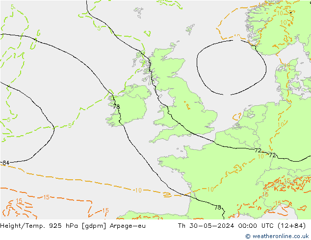 Height/Temp. 925 hPa Arpege-eu Qui 30.05.2024 00 UTC