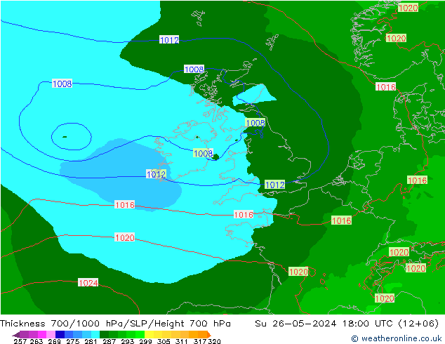 Thck 700-1000 hPa Arpege-eu nie. 26.05.2024 18 UTC