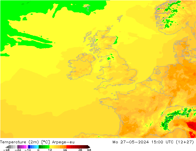 Temperature (2m) Arpege-eu Po 27.05.2024 15 UTC