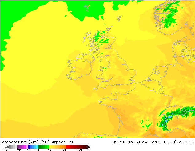 Temperature (2m) Arpege-eu Th 30.05.2024 18 UTC