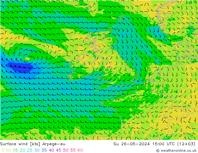 Surface wind Arpege-eu Su 26.05.2024 15 UTC