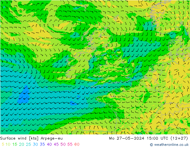 Surface wind Arpege-eu Mo 27.05.2024 15 UTC