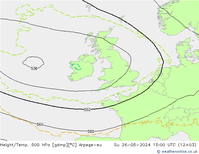 Hoogte/Temp. 500 hPa Arpege-eu zo 26.05.2024 15 UTC