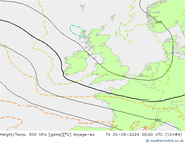 Height/Temp. 500 hPa Arpege-eu Th 30.05.2024 00 UTC