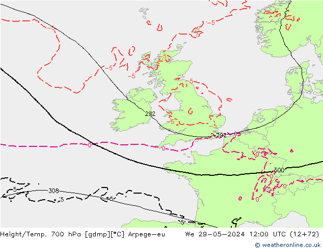 Height/Temp. 700 hPa Arpege-eu  29.05.2024 12 UTC